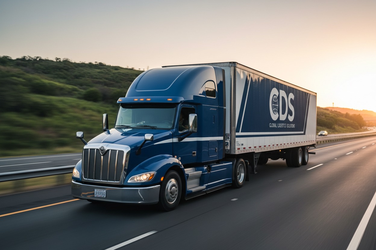 Create an image of a logistic Truck branded with name CDS